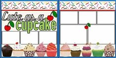 two windows with cupcakes on them and the words cute as a cupcake