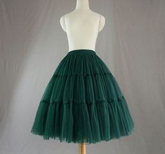 "A tulle skirt with an elastic waist is suitable for women of any size. Purchase guide Waist: choose the actual waist Length: measurement from waist to the part you need!(Refer to the last picture for measurement) Color: leave a note for us the color and color number About Orders If the waist is over than 40 inches, please choose the custom make ! If the length is over than 25.5inches, please choose the custom make ! If the length does not exceed 25.5\"/65cm, please choose custom. After you plac Vintage Full Tulle Skirt Petticoat, Vintage Full Tulle Petticoat, Vintage Tiered Skirt For Party, Vintage Green Tiered Skirt, Custom Tulle Skirt, Dark Green Skirt, Womens Tulle Skirt, Dream Wedding Cake, Layered Tulle Skirt