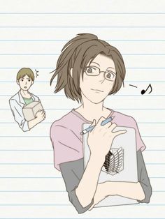 a drawing of a person with glasses holding a cell phone