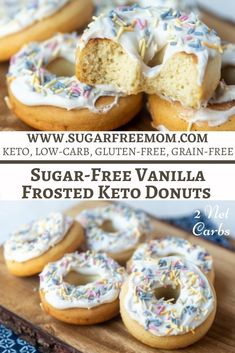 sugar - free vanilla frosted keto donuts with sprinkles