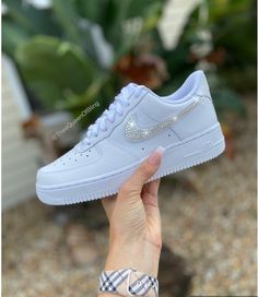 Women's Nike airforce 1s encrusted with swarvoski crystals 💎✨ - choose the option to have either the outer checks crystallized or both inner and outer checks - SIZING: Runs true to size according to the Nike website. PLEASE KNOW YOUR SIZE IN THESE SHOES BEFORE ORDERING. No EXCHANGES  - SHIPPING: 2-3 weeks domestic shipping  International is an addition 5-10 business days  Please check out my other listings for more styles !  If you don't see a style you are looking for message me! I can do any Airforce 1s, Quinceanera Shoes, Nike Shoes Air Force, Custom Nike Shoes, Nike Air Shoes, Cute Nike Shoes, Fresh Shoes, Hype Shoes, Cute Nikes