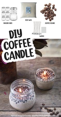 coffee candles are sitting on a table