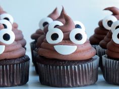 chocolate cupcakes decorated with googly eyes and noses