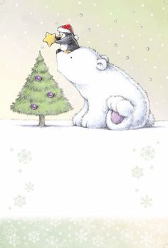 a polar bear is sitting next to a christmas tree