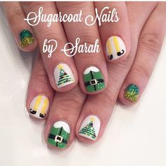 Elf Nails, Holiday Nail Art Ideas, Christmas Manicure, Festive Nail Art, Holiday Nail, Holiday Nail Art, Bright Nails, Toe Nail Art