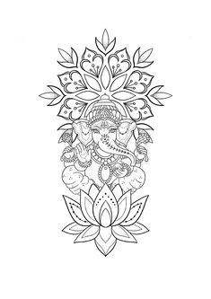 Ganesha Line Art, Ganesha Tattoo Sleeve, Buddha Tattoo Sleeve, Hairdresser Tattoos, Lotus Mandala Tattoo, Feather Tattoo Meaning, Ganesh Tattoo, Mystical Tattoos, Ganesha Tattoo