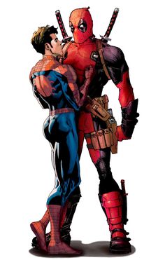 deadpool and spider - man standing next to each other