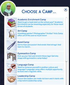 the screenshot shows how to choose an art camp