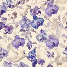 an image of purple flowers on a white background that is seamlessly grouped to create a floral pattern