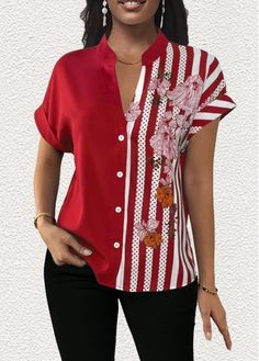 Color:Red;Size:S;Size:M;Size:L;Size:XL;Size:XXL;Package Contents:1 X Blouse;Occasion:Other;Style:Casual; Chiffon Shirt Blouse, Patchwork Top, Short Sleeve Shirt Women, Short Sleeve Pattern, Short Sleeve Cardigan, Women Shirts Blouse, V Neck Blouse, Casual Blouse, Button Shirt