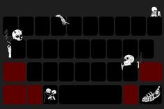 an image of a keyboard with skulls and bones on the keys, as well as two hands