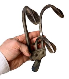 a hand holding an old rusty pair of scissors