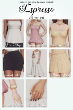 the different types of dresses are shown on this page, and there is also an image of