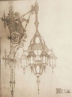 a drawing of a chandelier hanging from the ceiling