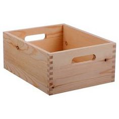 a wooden box with handles and two holes