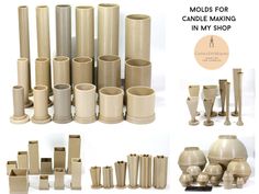 many different types of vases are shown in this collage with the words molds for candle making in my shop