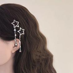 Y2K Star Pentagram Beads Tassel Hair Clips For Girls Filigree Star Metal Snap Clip Hairpins Gold Star Hair Accessories, Silver Star Hair Accessories, Hair Pin One Side, Star Shaped Accessories, Star Accessories Hair, Star Pins Hair, Silver Star Accessories, Star Accessories Y2k, Cute Accessories For Hair