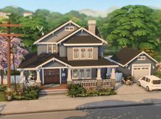 Sims 4 House Garage, Suburban Aesthetic House, Sims 4 Craftsman, Sims 4 Craftsman House, Suburban House Sims 4, Newcrest Sims 4, Suburban House Layout, Sims House Inspiration, Sims 4 Suburban House