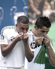 two soccer players standing next to each other