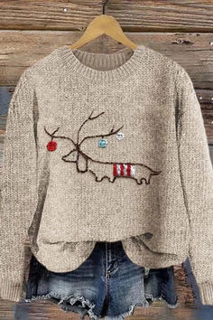 Our Cute Dog collection is saying goodbye, hurry in for final markdowns! Last chance, everything up to 49% off! Christmas Dachshund, Diy Sweater, Denim Trench Coat, Dachshund Christmas, Casual Sweater, Embroidered Sweater, Saying Goodbye, Casual Sweaters, Upcycle Clothes