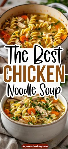 the best chicken noodle soup in a white bowl