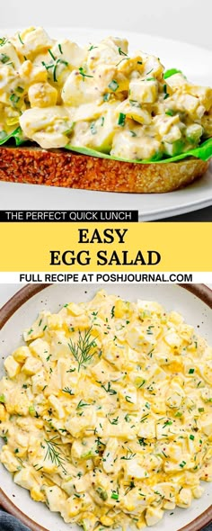 an egg salad on a plate with the words easy egg salad