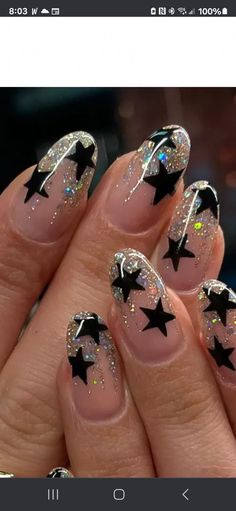 Ongles Bling Bling, Glitter French Tips, Purple Nail, French Tip Acrylic Nails, Nail Swag, Star Nails, Stick On Nails