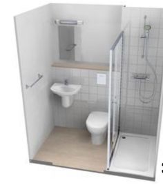 a small bathroom with a toilet, sink and shower stall is shown in this image