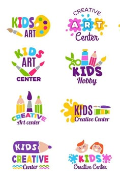 the logos for creative arts and crafts are designed in different colors, shapes and sizes