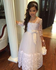 Elegant Flower Girl Dress, Flower Girls Dresses, Wedding Applique, Dresses For Weddings, First Communion Dress, First Communion Dresses, Wedding Dresses For Girls, Communion Dresses, Junior Bridesmaid Dresses