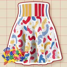 Decora Fashion Outfits, Kidcore Shirt, Clowncore Kidcore, Memphis Style Design, Memphis Design Pattern, Clowncore Aesthetic, Yellow Confetti, Above The Knee Skirt, Clown Clothes