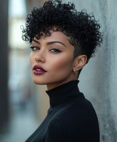 A tapered cut with voluminous top and added color, such as bold hues or subtle highlights, offering a playful and vibrant twist. Perfect for a unique look. Black Short Curly Hairstyles, Colored Natural Hair For Black Women, Short Hair For Black Women, Black Haircuts, Short Haircuts For Black Women, Short Natural Curly Hair, Curly Pixie Haircuts, Haircuts For Black Women