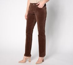 Smooth baby wale corduroy with a bit of stretch and Lift Tuck® technology gives these pants their sleek, sophisticated style. Epic winter outfits ahead! From NYDJ. Stretch Brown Corduroy Pants, Fitted Brown Corduroy Pants, Fitted Mid-rise Corduroy Pants, Non-stretch Corduroy Casual Bottoms, Stretch Full-length Corduroy Pants, Corduroy Pants, Sophisticated Style, Wales, Pant Jumpsuit