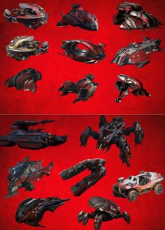 several images of different types of vehicles on a red background