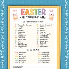 a printable easter bunny name game for kids