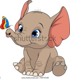 an elephant with a butterfly on its nose - animals characters, people & pets clip art