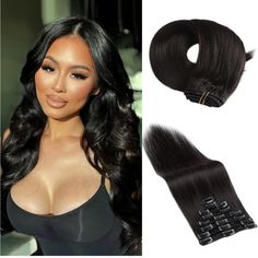 Clip In Hair Extensions Real Human Hair,Soft Natural Handmade Human Hair Extensions For Women,Long Straight Human Hair Clip-In Hair Extension,Natural Black 8pcs 100g 18 Inc Frosted Hair, Light Brunette, Black Hair Extensions, Real Human Hair Extensions, Human Hair Clip Ins, Short Curly Wigs, Ponytail Hair Extensions, Short Hair Wigs, Clip In Hair