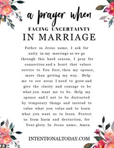 a prayer for marriage with flowers on it