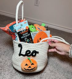 Trick or treat basket from etsy, boo basket Trick Or Treat Basket, Glow Bracelets, Treat Basket, Boo Basket, Trick Or Treat, Halloween