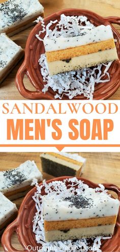 two different views of sandalwood men's soap on a plate