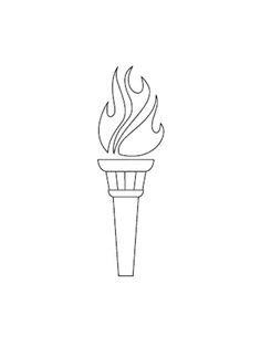 a line drawing of a torch with fire coming out of it's top, on a white background