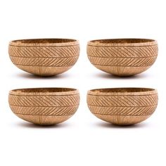 four wooden bowls sitting on top of each other