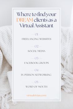 a white sign with the words where to find your dream client as a virtual assistant