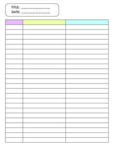 Blank Colorful 3-Column Chart Template After School Schedule, Data Organization, Weekly Schedule Printable, Table Template, Lined Writing Paper, Business Printables, Data Charts, Home Management Binder