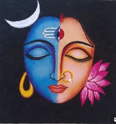 a painting of two faces with the moon in the middle and one has eyes closed