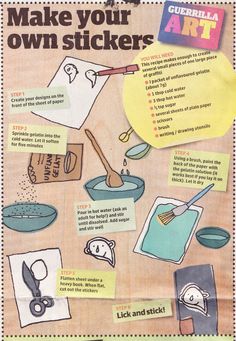 a poster with instructions on how to make your own stickers for the arts and crafts room