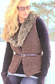 "Easy Fur Collar V Neck Sleeveless Vest Waistcoat Gilet Womens 32\" - 42\" ~ Super Chunky Super Bulky Knitting Pattern PDF download" Waistcoat Pattern, Cross Sweater, Aran Knitting Patterns, Bulky Sweaters, Chunky Sweater Cardigan, Jumper Knitting Pattern, Chunky Knitting Patterns, Chunky Knitting, Matching Sweaters