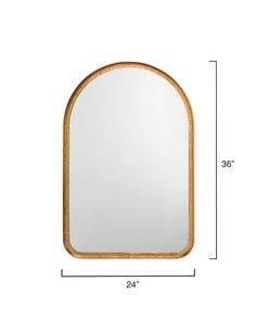 an oval mirror is shown with measurements for the frame and top half, as well as the bottom half