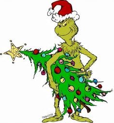 the grinch is dressed up as santa claus and he's getting ready to decorate his christmas tree