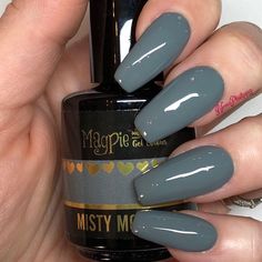 Misty Morning is a cool toned dove gray. Magpie Gel Polishes are formulated with the highest quality, adhere to the strict EU regulations and are fully manufactured in the UK. Magpie Gel Polish is 100% pure gel which offers more durability without any of issues that come from hybrid gel polishes. Magpie Gel Polish benefits include: does not dry or thin the natural nail excellent adhesion (no aggressive nail prep or filing needed) beautiful creamy texture applies easily and does not run into the Nail Paint Shades, Fall Gel Nails, Simple Gel Nails, Vibrant Nails, Misty Morning, Shellac Nails, Pretty Nail Art, Beautiful Nail Designs, Fabulous Nails